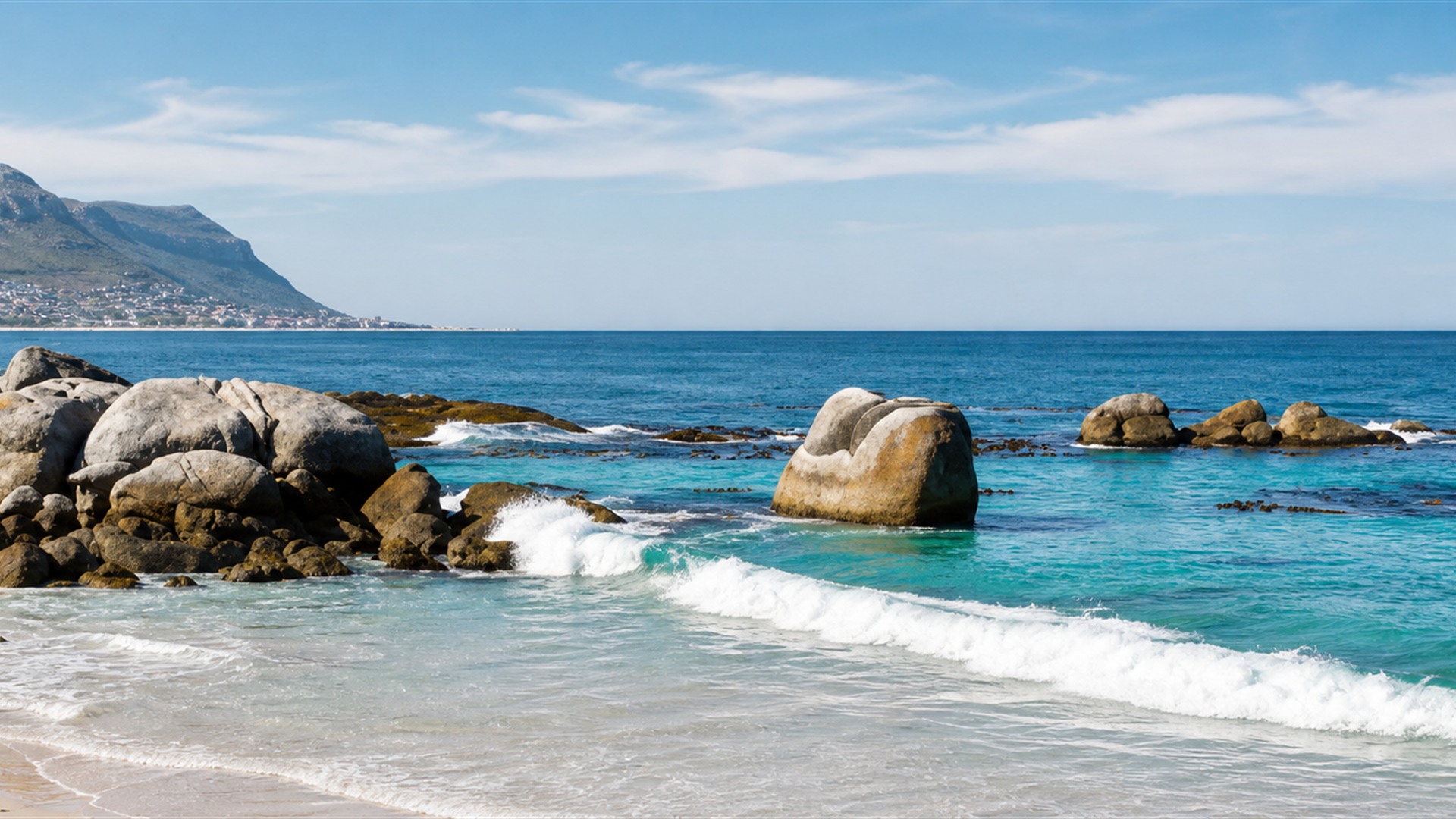 Fishermans Beach and False Bay on a clear day near Simon's Town